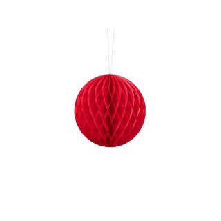 Papírová dekorace, červená, koule, 10 cm (zn. PartyDeco)