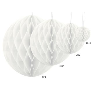 Papírová dekorace, bílá, koule, 10 cm (zn. PartyDeco)