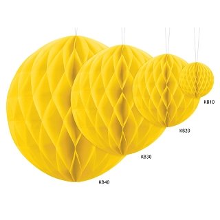 Papírová dekorace, žlutá, koule, 10 cm (zn. PartyDeco)