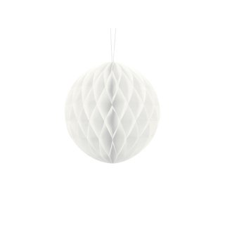 Papírová dekorace, bílá, koule, 20 cm (zn. PartyDeco)