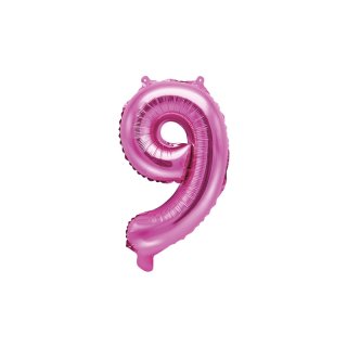 Fóliový balónek, velikost 35 cm, růžový, číslo 9 (zn. PartyDeco)