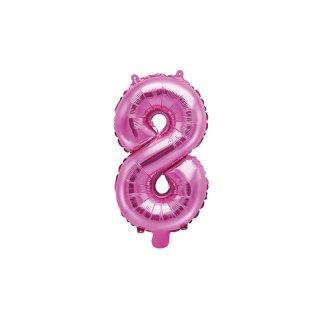 Fóliový balónek, velikost 35 cm, růžový, číslo 8 (zn. PartyDeco)