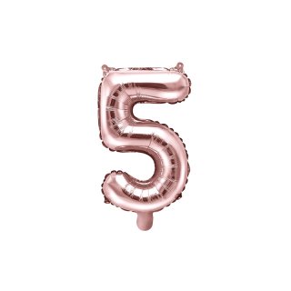 Fóliový balónek, velikost 35 cm, zlato růžový, číslo 5 (zn. PartyDeco)