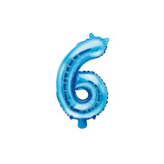 Fóliový balónek, velikost 35 cm, modrý, číslo 6 (zn. PartyDeco)