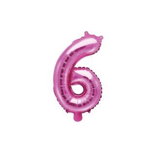 Fóliový balónek, velikost 35 cm, růžový, číslo 6 (zn. PartyDeco)