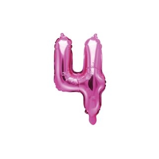 Fóliový balónek, velikost 35 cm, růžový, číslo 4 (zn. PartyDeco)