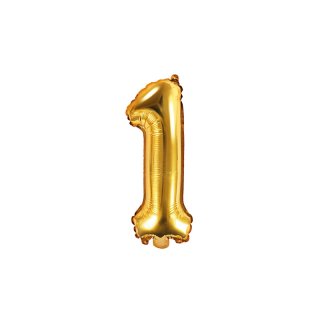 Fóliový balónek, výška 35 cm, zlatý, číslo 1 (zn. PartyDeco)