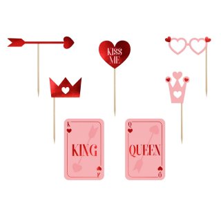 Rekvizity na špejli LOVE / zamilované / valentýnské, set 7ks (zn. PartyDeco)