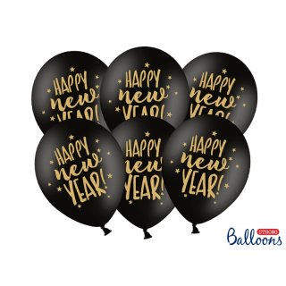 Balonek "Happy New Year" černý se zlatým nápisem