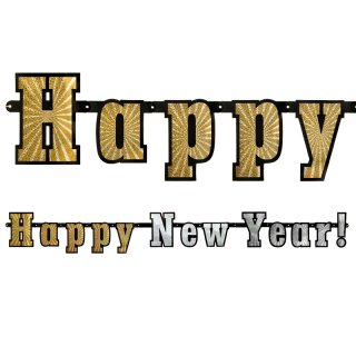 Holografický banner "Happy New Year" zlato-stříbrný (zn. PartyDeco)