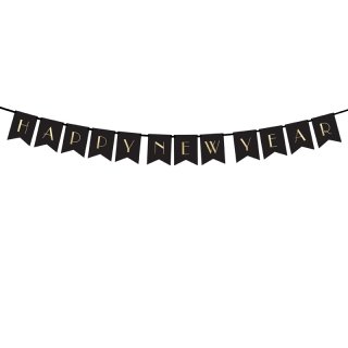 Závěsný banner "Happy New Year", černý (zn. PartyDeco)