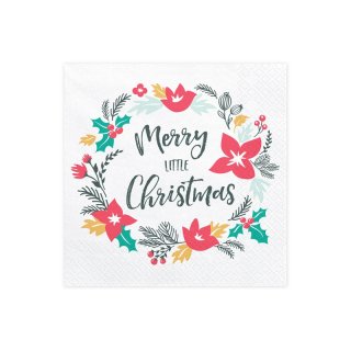 Ubrousky třívrstvé "Merry little Christmas", barevné, set 20ks (zn. PartyDeco)