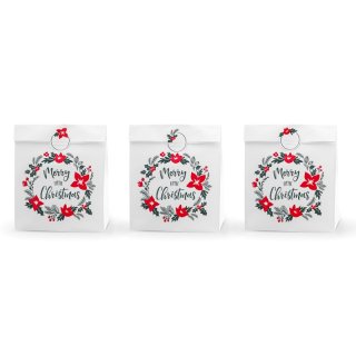 Dárková taška papírová "Merry little Christmas", bílá, set 3ks (zn. PartyDeco)