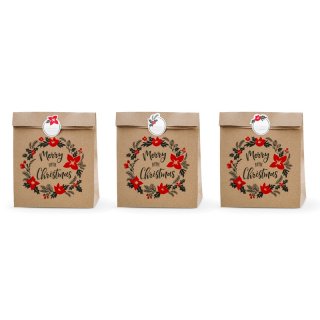 Dárková taška papírová "Merry little Christmas", přírodní, set 3ks (zn. PartyDeco)