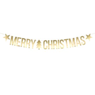 Závěsný banner "Merry Christmas", zlatý metalický (zn. PartyDeco)