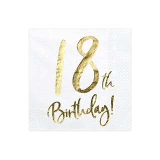 Ubrousky bílé se zlatým nápisem "18th birthday"