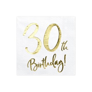 Ubrousky bílé se zlatým nápisem "30th birthday"