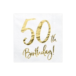 Ubrousky bílé se zlatým nápisem "50th birthday"