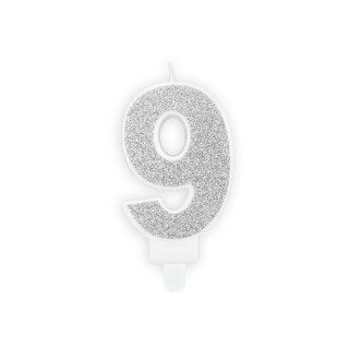 Narozeninová svíčka číslo 9, stříbrná (zn. PartyDeco)