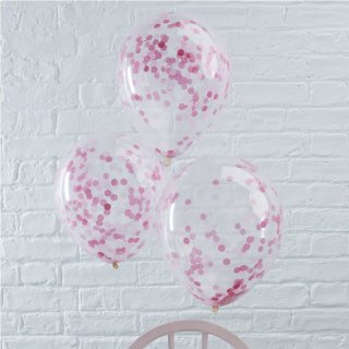 Průhledný balonek s růžovými konfetami, 30 cm