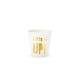 Papírové kelímky na panáčky, bílé, "Bottoms up!" - set 6ks (zn. PartyDeco)
