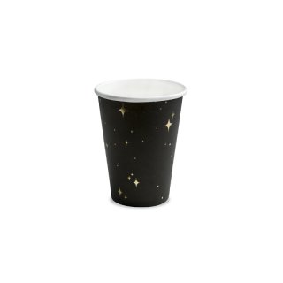 Kelímky, černý se zlatými hvězdami, 260 ml, set 6ks (zn. PartyDeco)