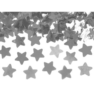 Vystřelovací konfety, stříbrné, hvězdy, 60 cm