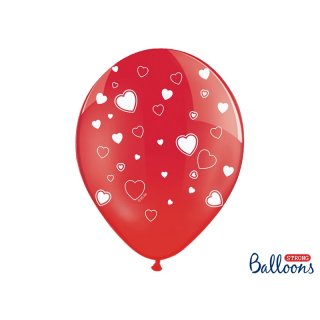 Balónek červený se srdíčky, 30 cm (zn. PartyDeco)