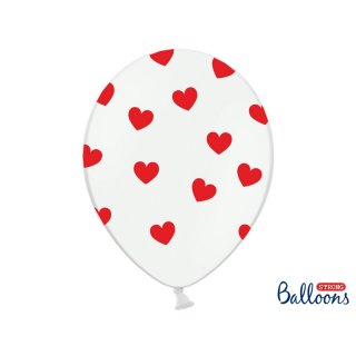 Balónek, bílý, se srdíčky, 30 cm (zn. PartyDeco)