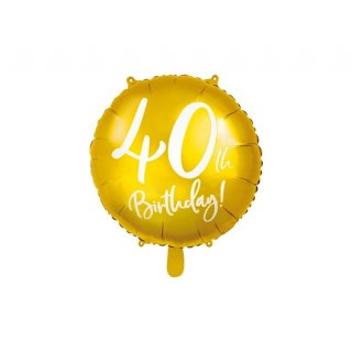 Foliový balónek 40th Birthday - zlatý, 45cm