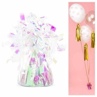 Těžítko na balónky - fóliové s třásněmi, holografické, 150g (zn. PartyDeco)