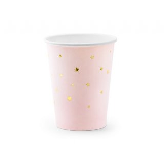 Papírové kelímky, hvězdičky růžové, 260ml, set 6ks (zn. PartyDeco)