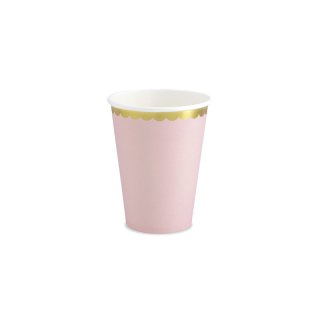 Kelímek - sv. růžový se zlatým lemováním, 220ml, set 6ks (zn. PartyDeco)