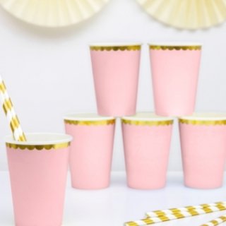 Kelímek - sv. růžový se zlatým lemováním, 220ml, set 6ks (zn. PartyDeco)
