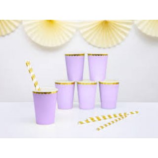 Papírové kelímky, fialové, 220ml, set 6ks (zn. PartyDeco)