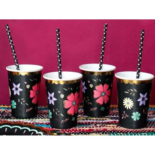 Papírové kelímky s květy, 220ml, set 6ks (zn. PartyDeco)