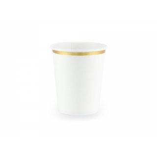 Papírové kelímky bílé se zlatým lemem, 260ml, set 6ks (zn. PartyDeco)