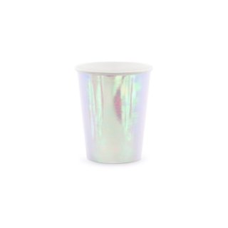 Papírové kelímky - metalické holografické, 220ml, set 6ks (zn. PartyDeco)