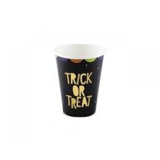Papírový kelímek černý TRICK OR TREAT, 220 ml, set 6ks (zn. PartyDeco)