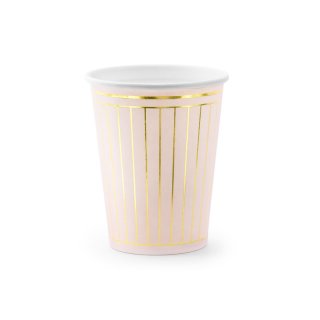 Papírové kelímky, růžové se zlatou mřížkou, 260ml, set 6ks (zn. PartyDeco)
