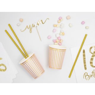 Papírové kelímky, růžové se zlatou mřížkou, 260ml, set 6ks (zn. PartyDeco)