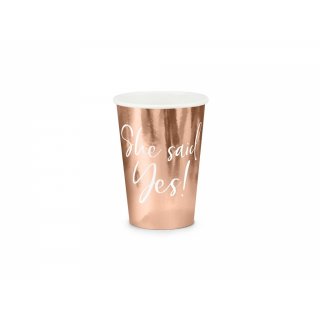 Papírové kelímky SHE SAID YES!, rosegold, 220ml, set 6ks (zn. PartyDeco)