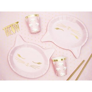 Papírové talířky Kočička, růžová barva, 22x20cm, set 6ks (zn. PartyDeco)