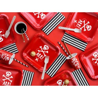 Papírové talířky PIRÁTI ARR! - červené, 20x20cm, set 6ks (zn. PartyDeco)
