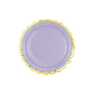Papírové talířky, fialové se zlatým okrajem, 18cm, set 6ks (zn. PartyDeco)
