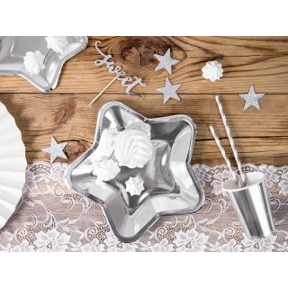 Papírové talířky Hvězda - stříbrné, 23cm, set 6ks (zn. PartyDeco)