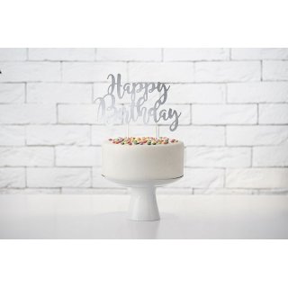Zápich do dortu Happy Birthday - stříbrný, 22,5cm