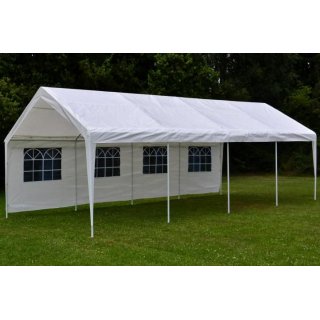 PARTY STAN 4x8 m, bílý s průhlednými ohnivzdornými bočnicemi pro cca 64-80 lidí