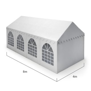 Párty stan 4x8 m, bílý s průhlednými bočnicemi pro cca 64-80 lidí