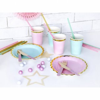 Papírové talířky, růžové se zlatým okrajem, 18cm, set 6ks (zn. PartyDeco)